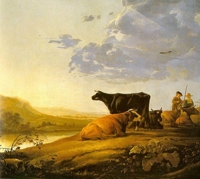 Aelbert Cuyp Young Herdsman with Cows by a River France oil painting art